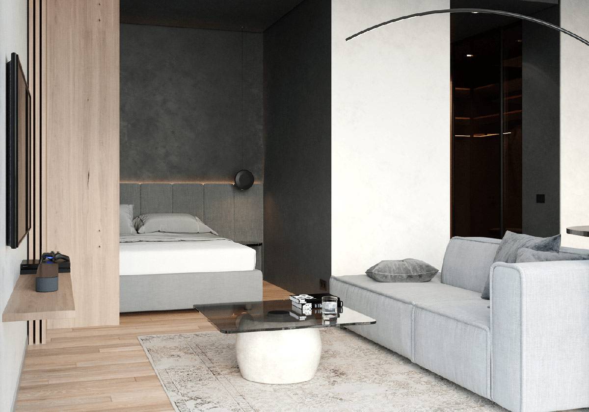 Bölmeli küçük bir yatak odası tasarımı lüks özel proje