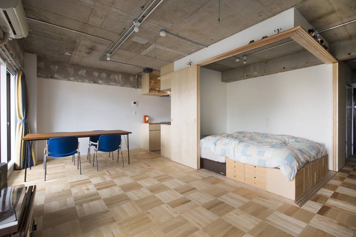 Gizli küp yatak odası tasarımı küçük stüdyo yatak odası
