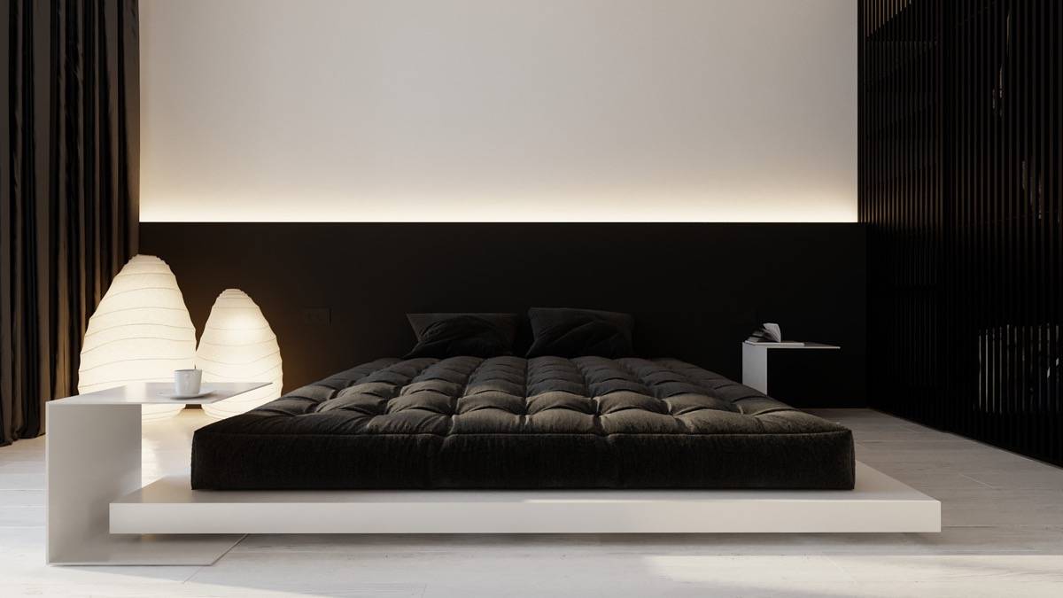 Siyah beyaz ayrımı lüks modern yatak odası tasarımı
