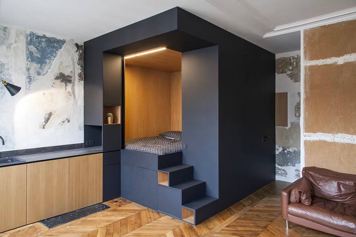 Stüdyo uyku küpü minimalist yatak odası tasarımı